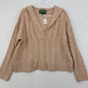New American Eagle size Small Mauve Tan Cable Knit Hooded Oversized Sweater